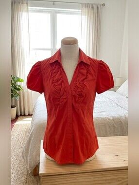 ​Antilla Femme Coral Red Ruffled Stretch Blouse - Size M